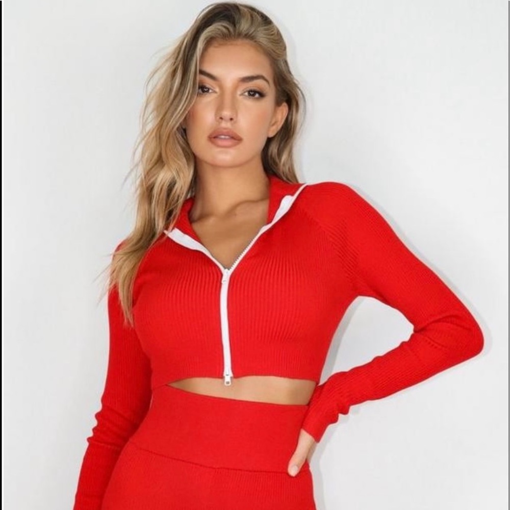 Missguided Red zip front knitted top